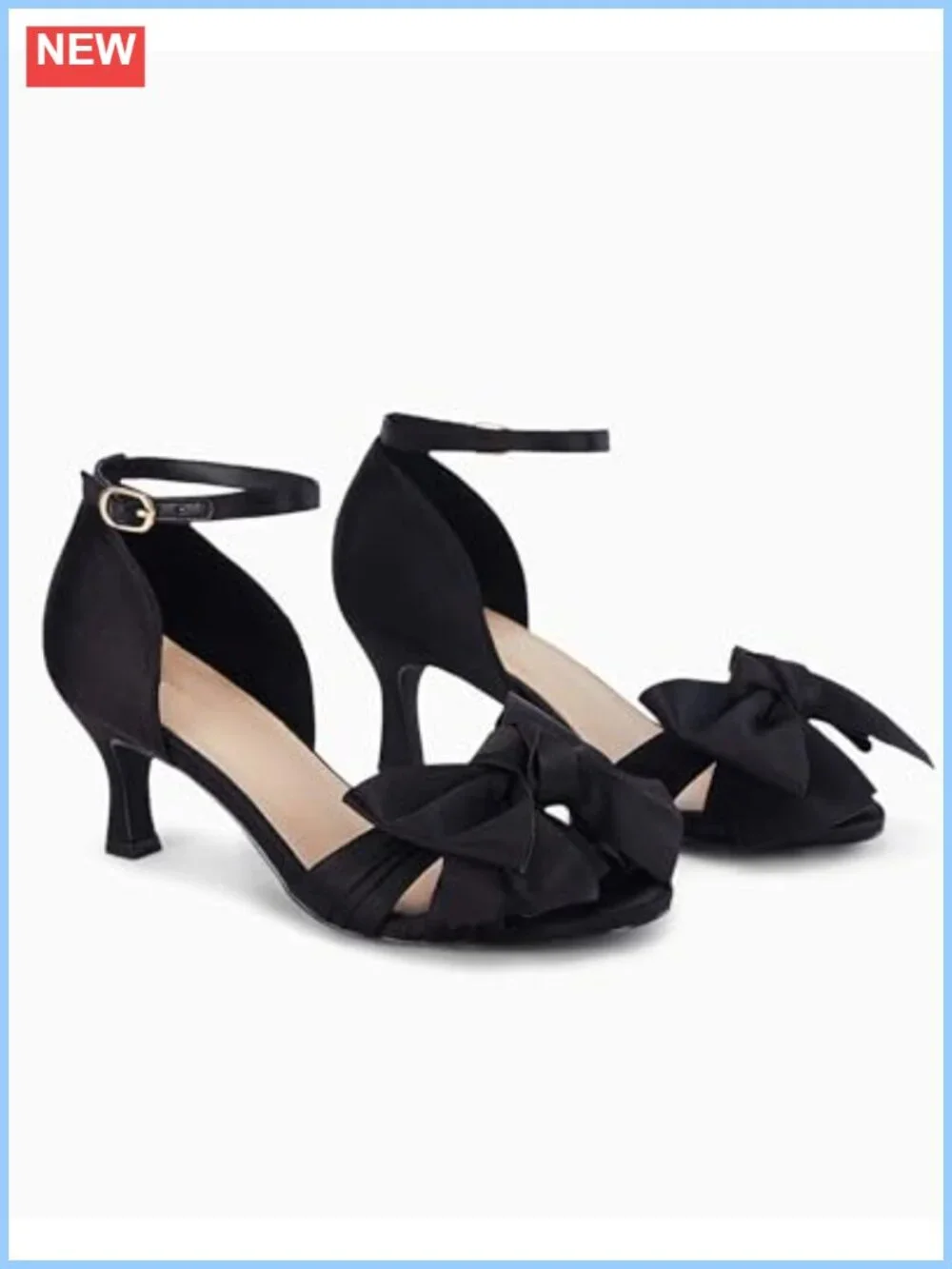 Women's Satin Kitten Heel Bow Sandals Ankle Strap Wedding Shoes